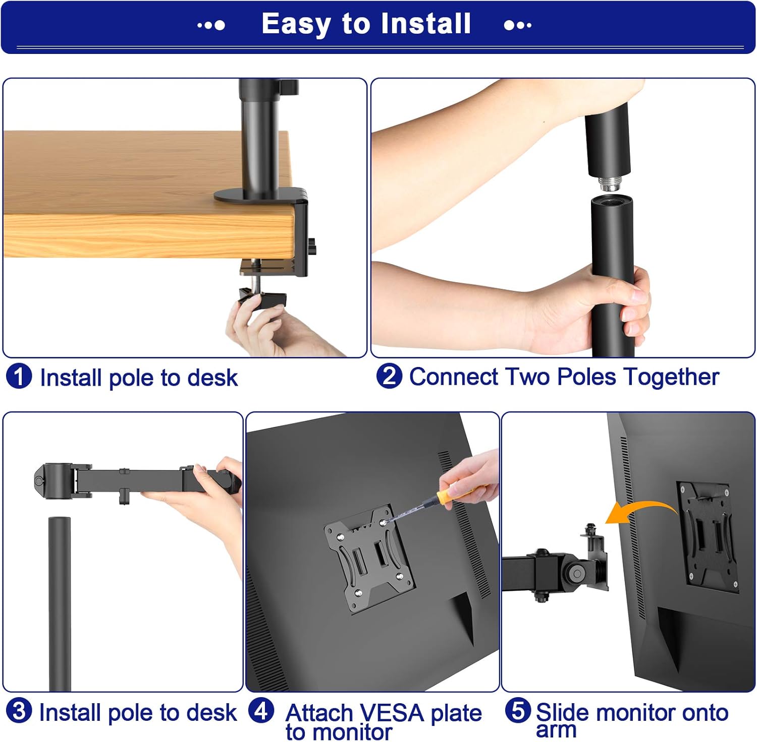 Single Monitor Mount 13-35 Inch, 39 Inch Tall, Fully Adjustable Arm, Pack of 2 Z802