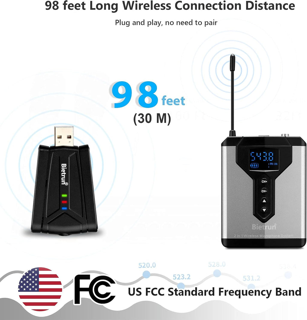 Wireless USB Microphone for Computer, 98 feet, Plug & Play J2268
