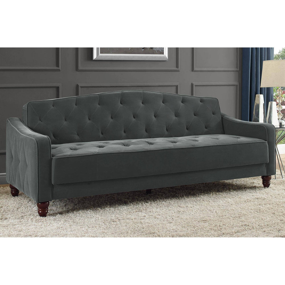 Gray Velvet Tufted Sofa Sleeper F861571