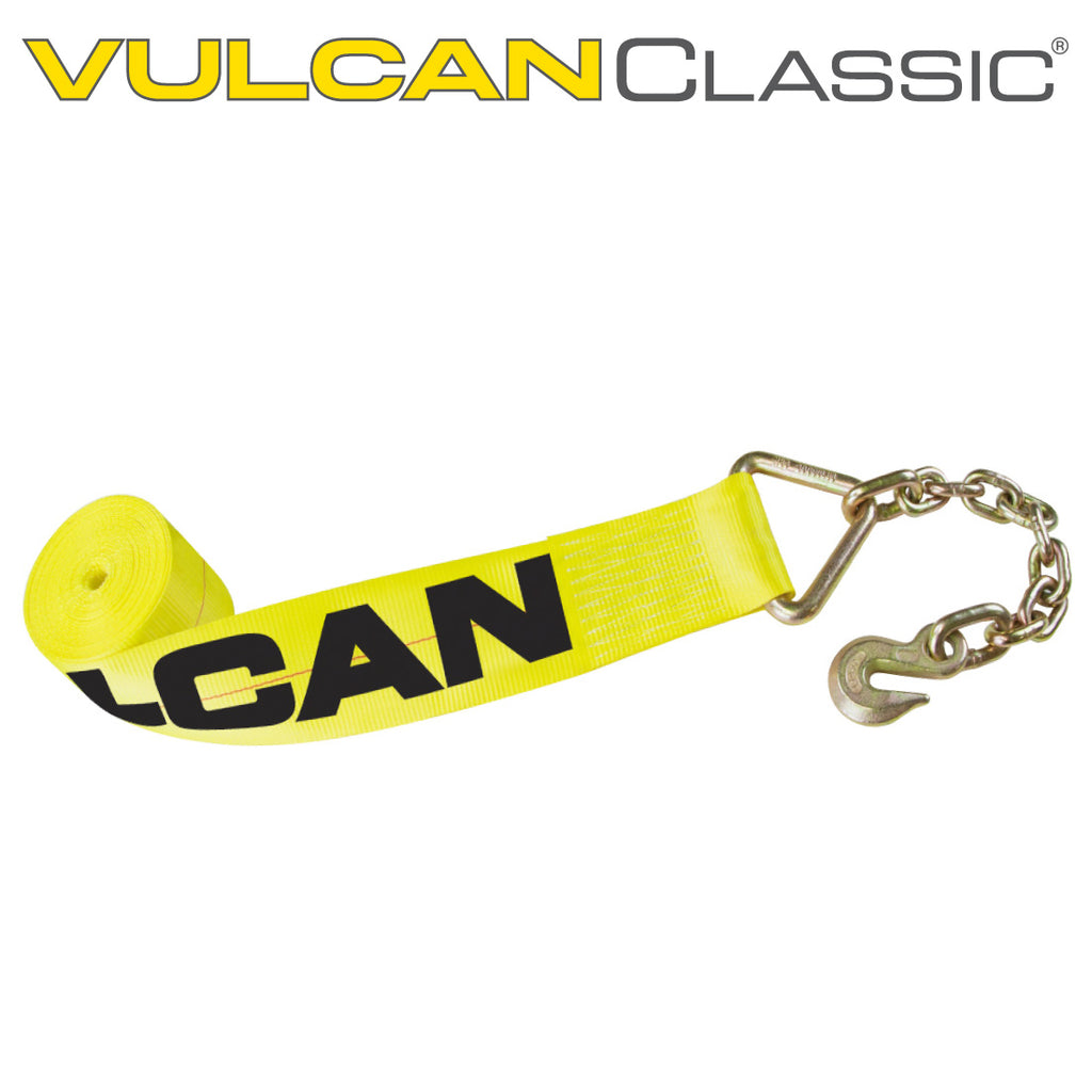 4 Inch x 30 Foot Yellow Winch Strap with Chain Anchor D686755