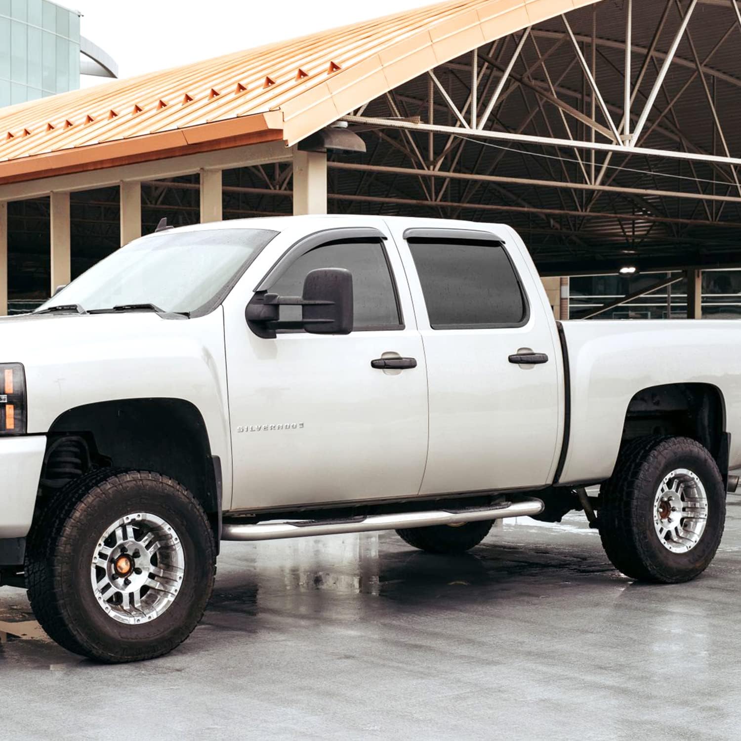 Rain Guards for GMC Sierra 2500HD/3500HD 2007-2014 Crew Cab, Tape-on Window Deflectors, 4pcs W2666