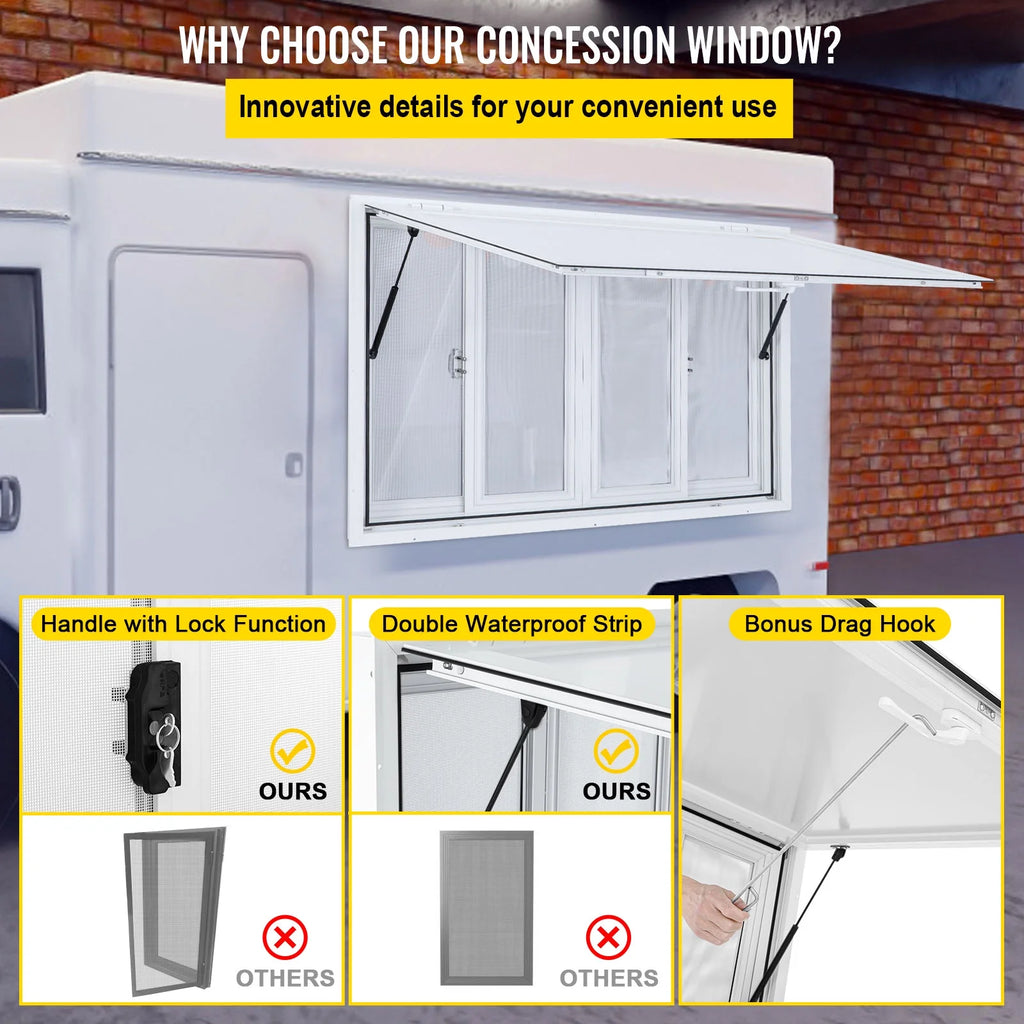 60 x 36 inches Aluminum Food Truck Service Window with 4 Horizontal Sliding Screens X1873