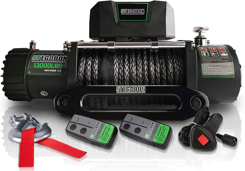 13000 lb. Load Capacity 12V Synthetic Rope Electric Winch with Hawse Fairlead S641259