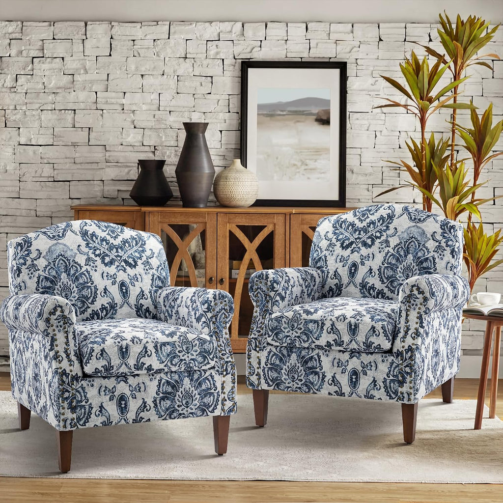 Navy Accent Chair with Wood Legs and Removable Cushion N214