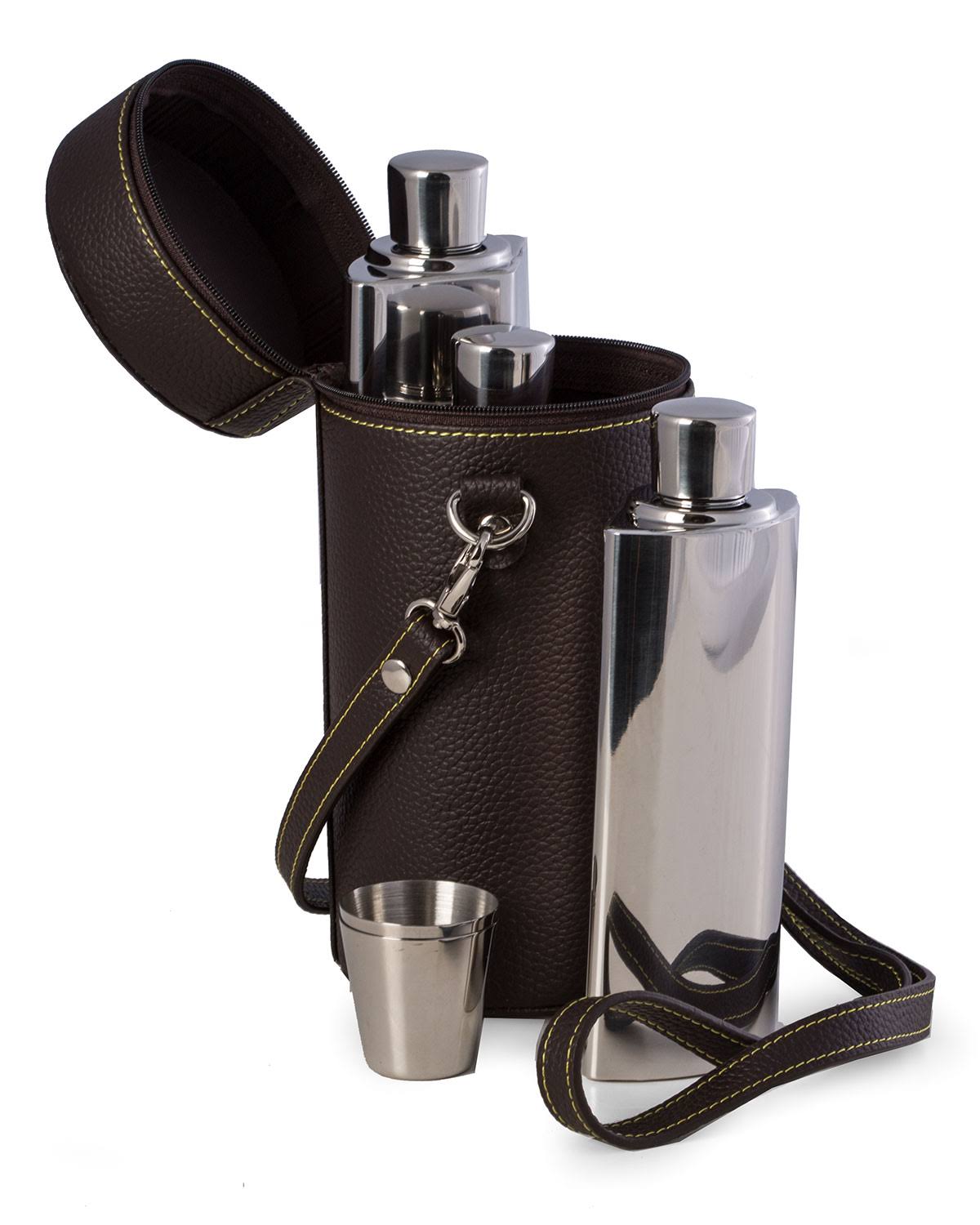 7-Piece Flask Set in Leather Carrying Case F8808