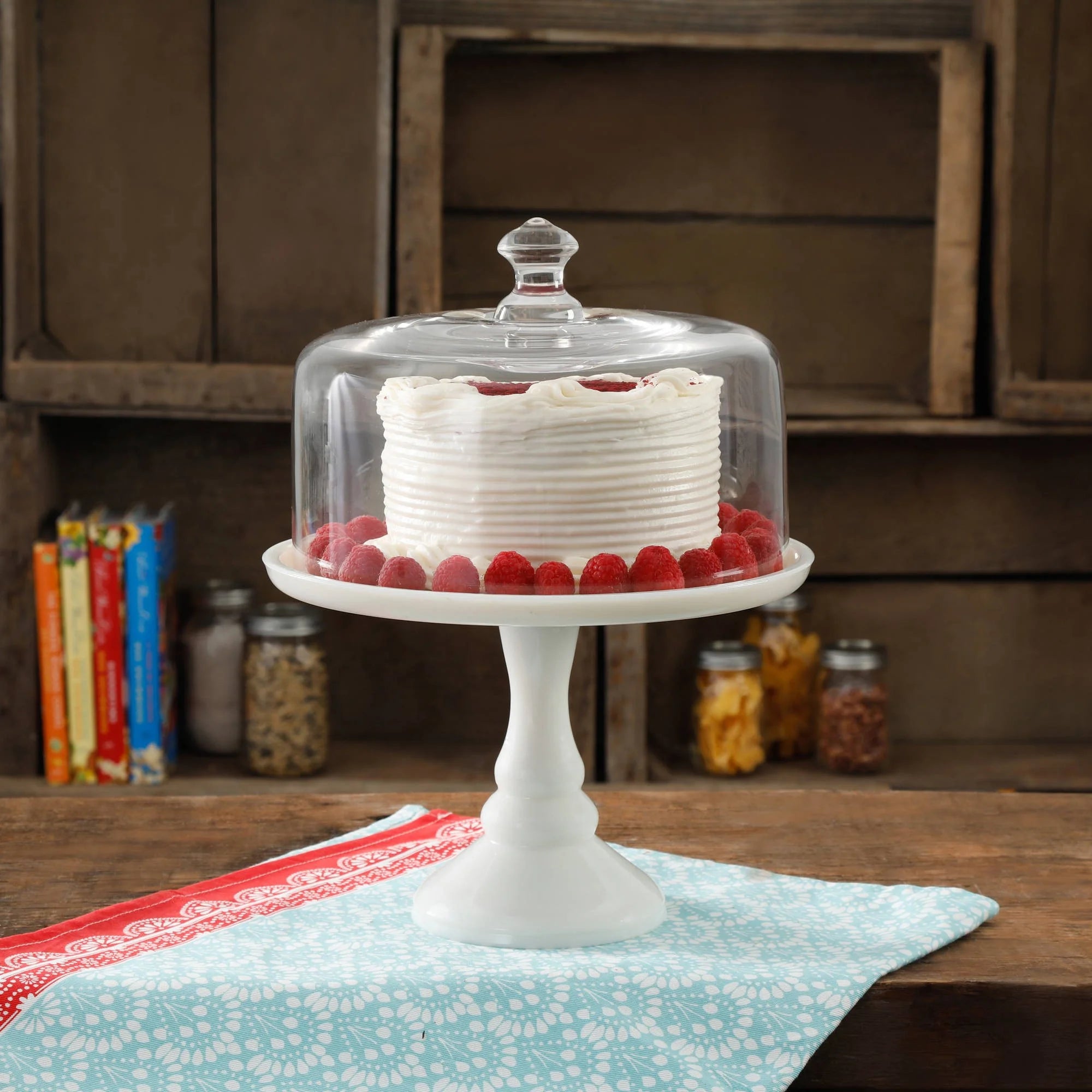 Milk White 10-inch Cake Stand with Glass Cover L50118