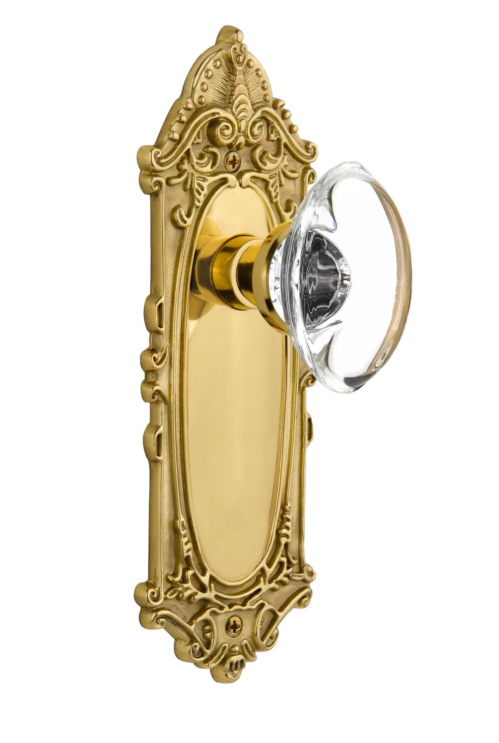 Victorian Plate Passage Oval Crystal Glass Door Knob, Polished Brass V55380