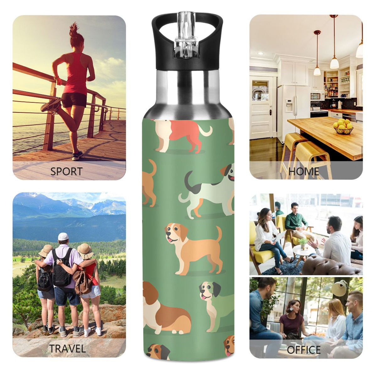 Green Insulated Stainless Steel Water Bottle with Straw Lid 20 oz R54354