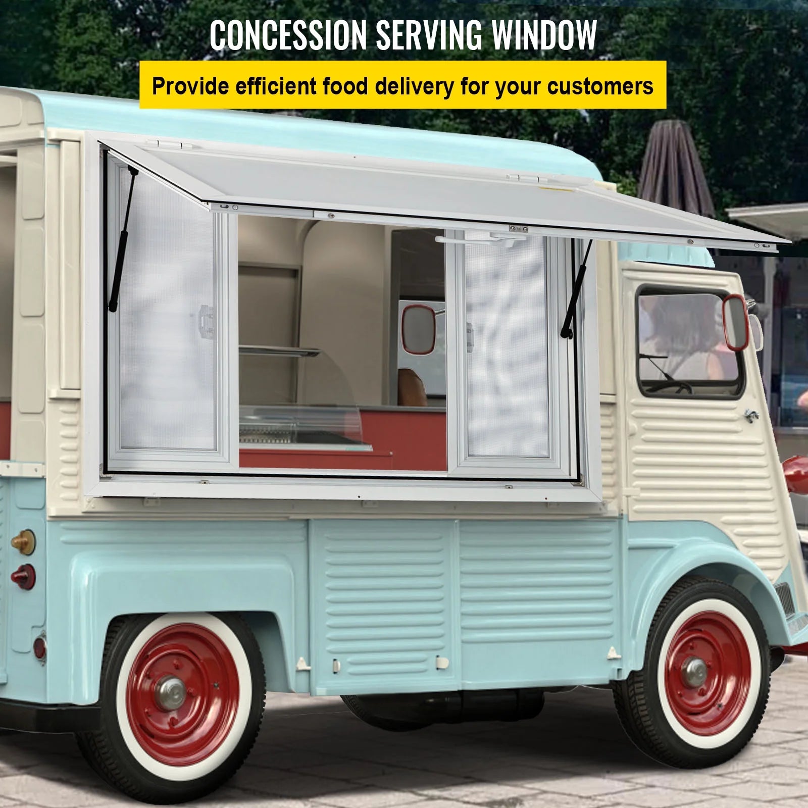 60 x 36 inches Aluminum Food Truck Service Window with 4 Horizontal Sliding Screens X1873