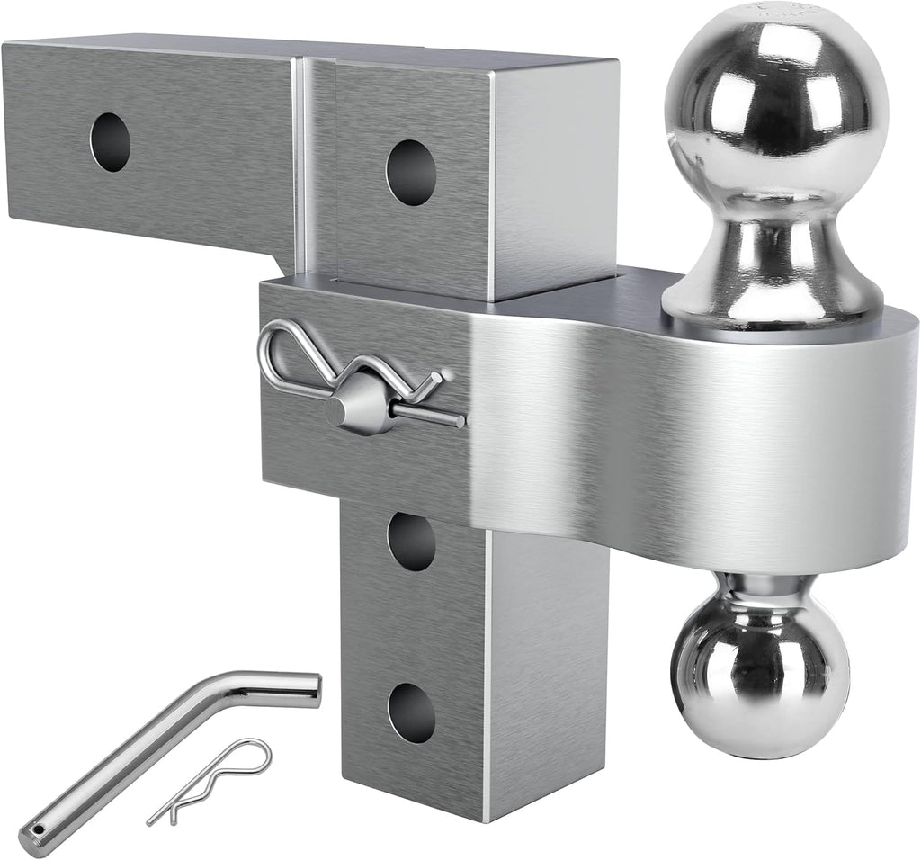 Adjustable Trailer Hitch Ball Mount, 2-Inch Receiver, 6-Inch Drop, Forged Aluminum Shank, 2'' & 2-5/16'' Combo Tow Balls, Stainless Steel Pins, Black P755836
