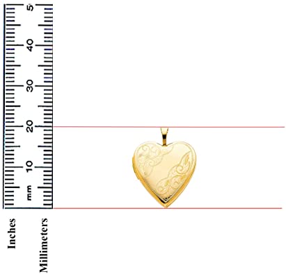 14K Yellow Gold Polished Love Heart Shaped Locket Pendants with 0.8mm Snake Chain P36721