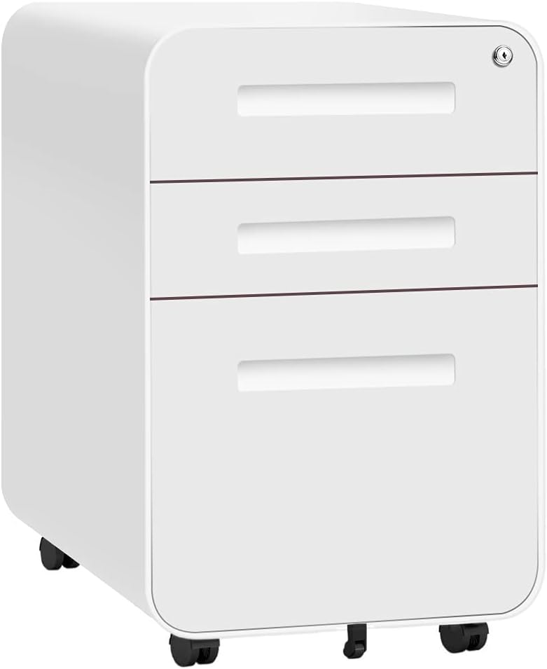 Pink 3 Drawer Rolling File Cabinet with Lock and Wheels, Metal Steel Frame L174