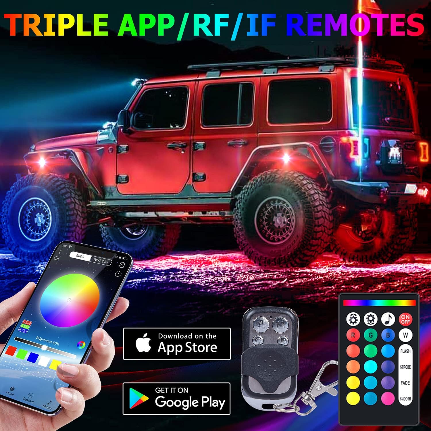 6-Pack LED RGB Neon Underglow Pod Rock Lights Kit, 96LEDs, Waterproof 12V Y5760