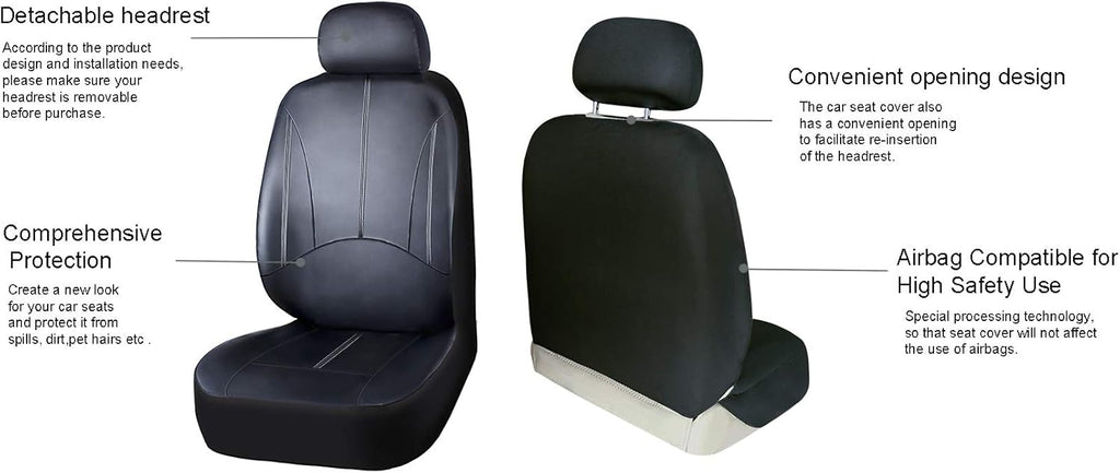 Black Full Set Faux Leather Car Seat Covers L425707