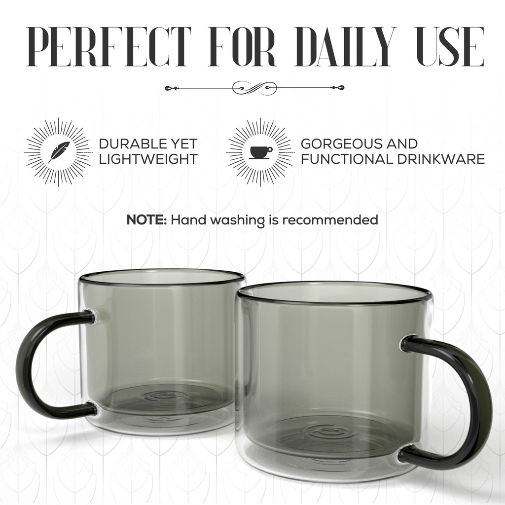 Gray Glass Coffee Mugs Set of 2 with Handle A168
