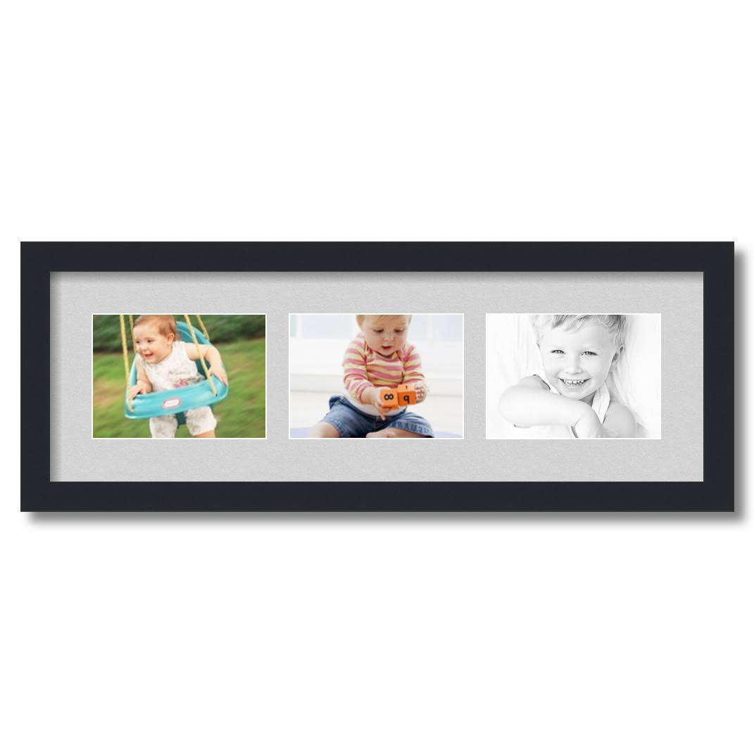 Satin Black 3 Opening Collage Picture Frame for 5x7 Photos with Grey Candlewick Mat P506752
