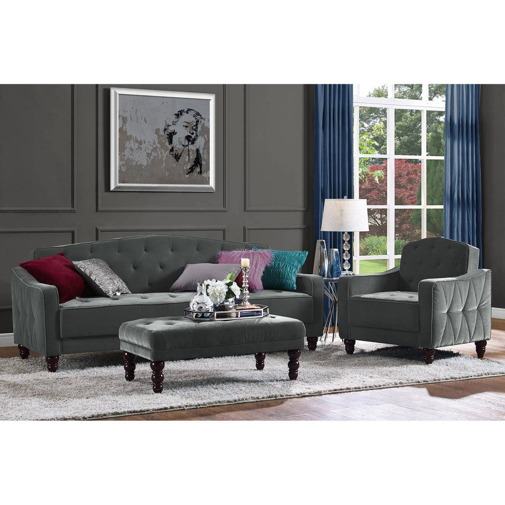 Gray Velvet Tufted Sofa Sleeper F861571