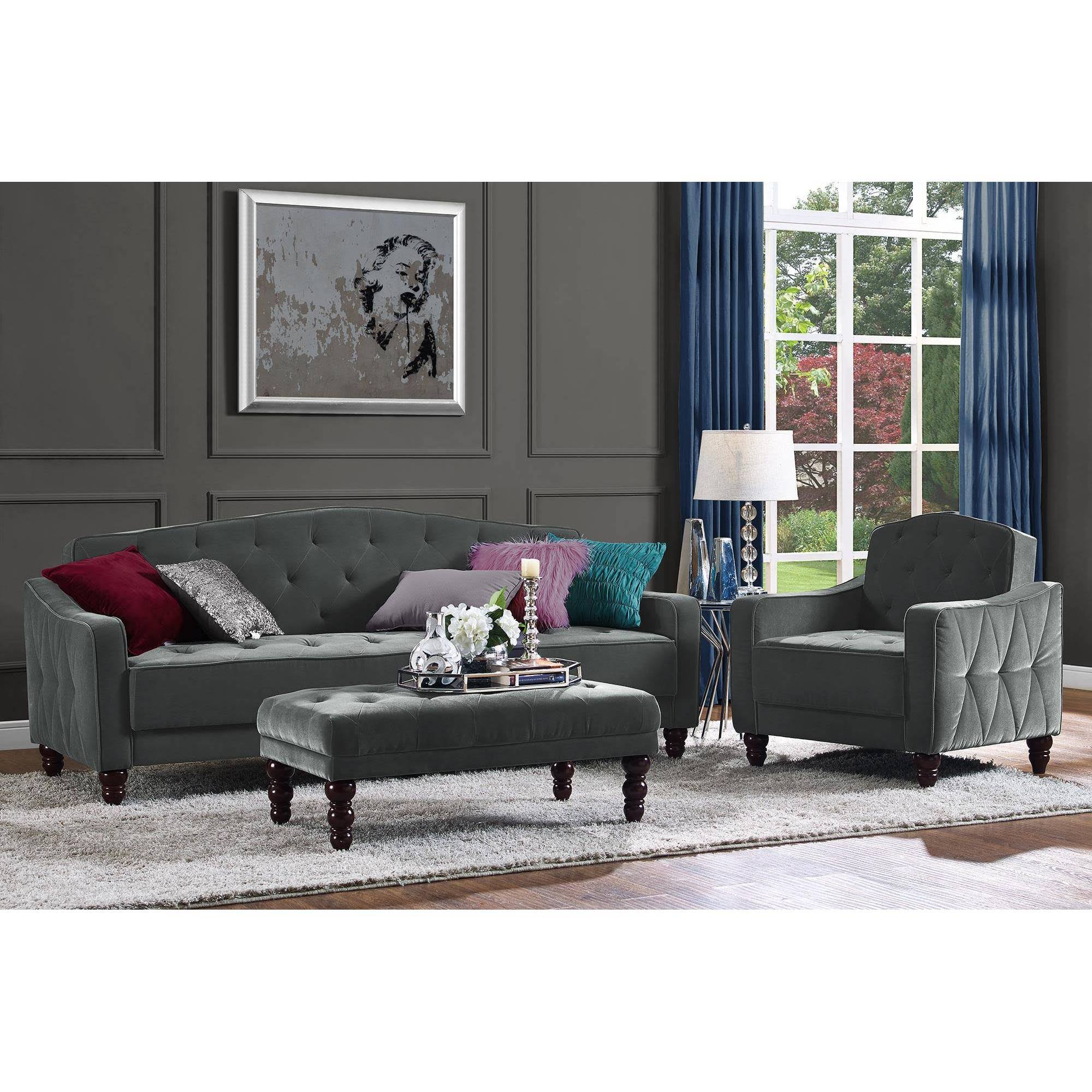Gray Velvet Tufted Sofa Sleeper F861571