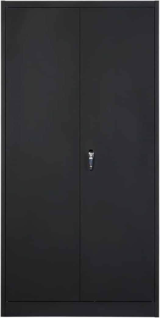 Black 70.8 H Metal Storage Cabinet with 4 Adjustable Shelf and 2 Locking Doors P921