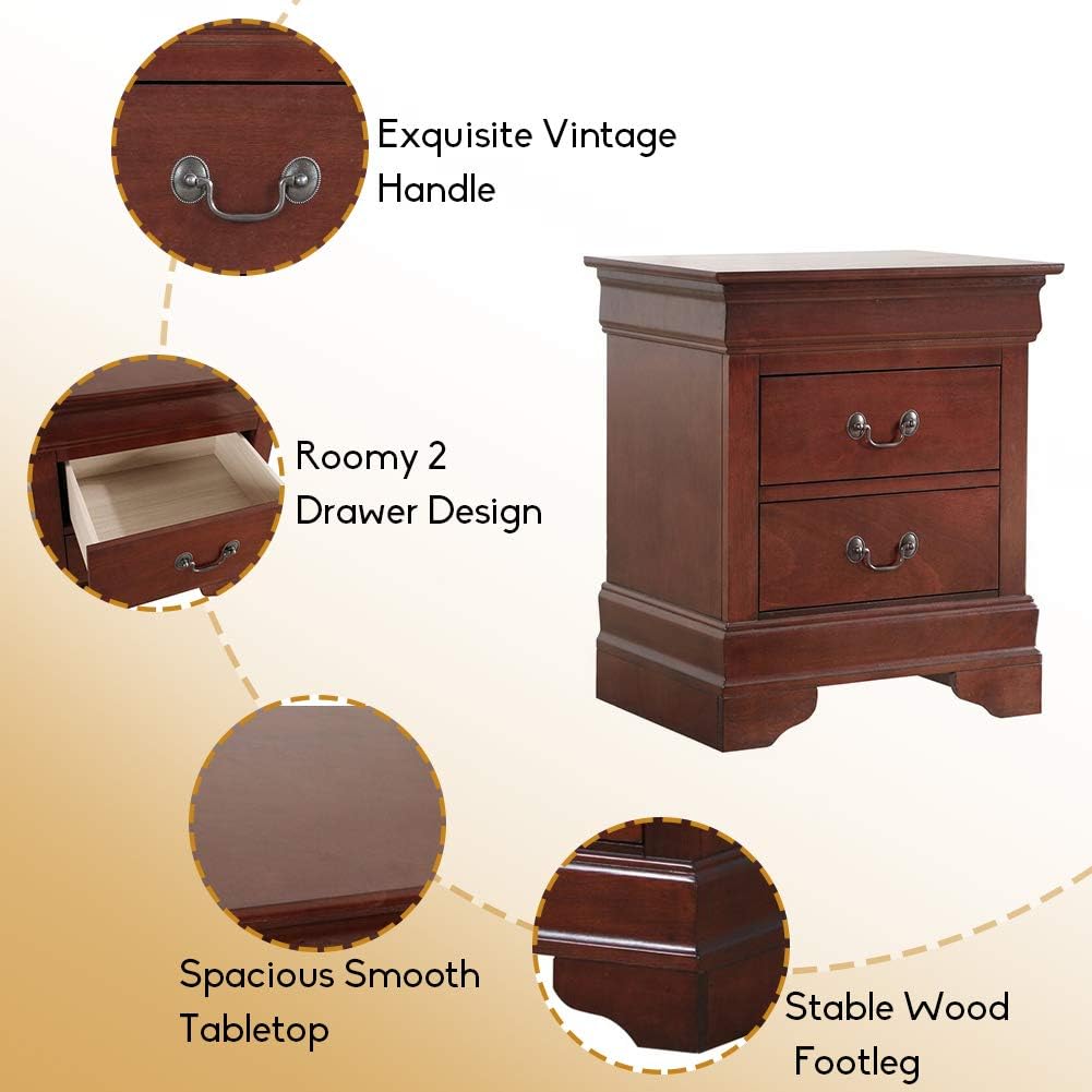 2 Drawers Black Wooden Nightstand D79390