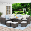 7 Piece Outdoor Dining Sectional Sofa with Dining Table and Chair Grey H460