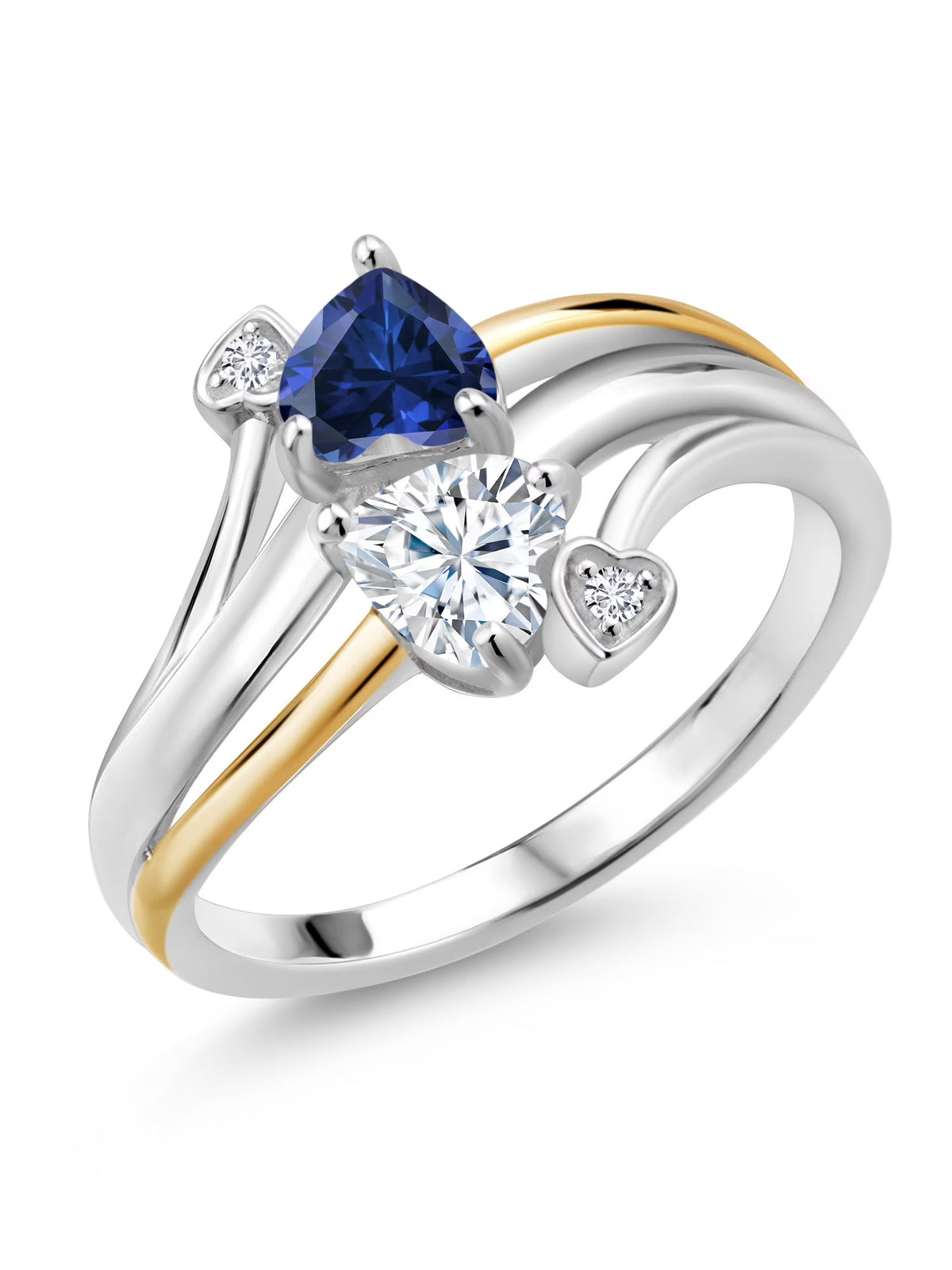 925 Silver 10K Yellow Gold Lab Grown Diamond Ring Created Sapphire Moissanite F6219