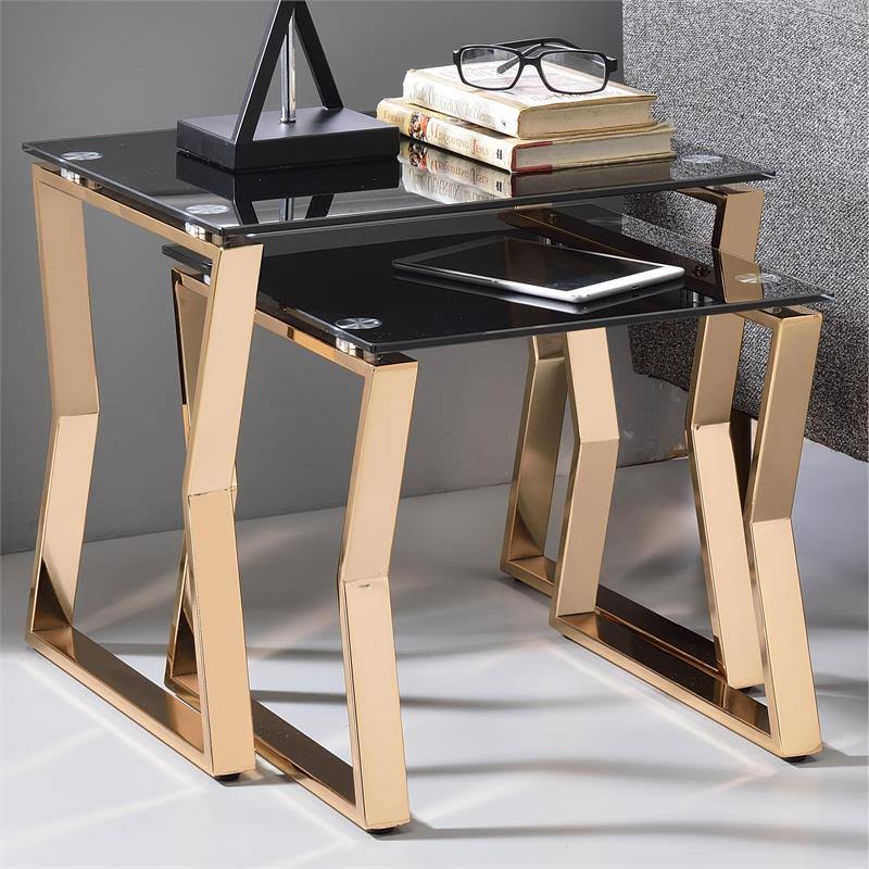 2-Piece Glass Top Nesting Table in Gold L42868