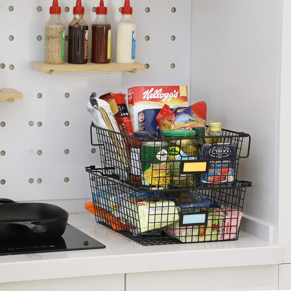 4 Pack Stackable Wire Baskets Metal Storage Bins B4874