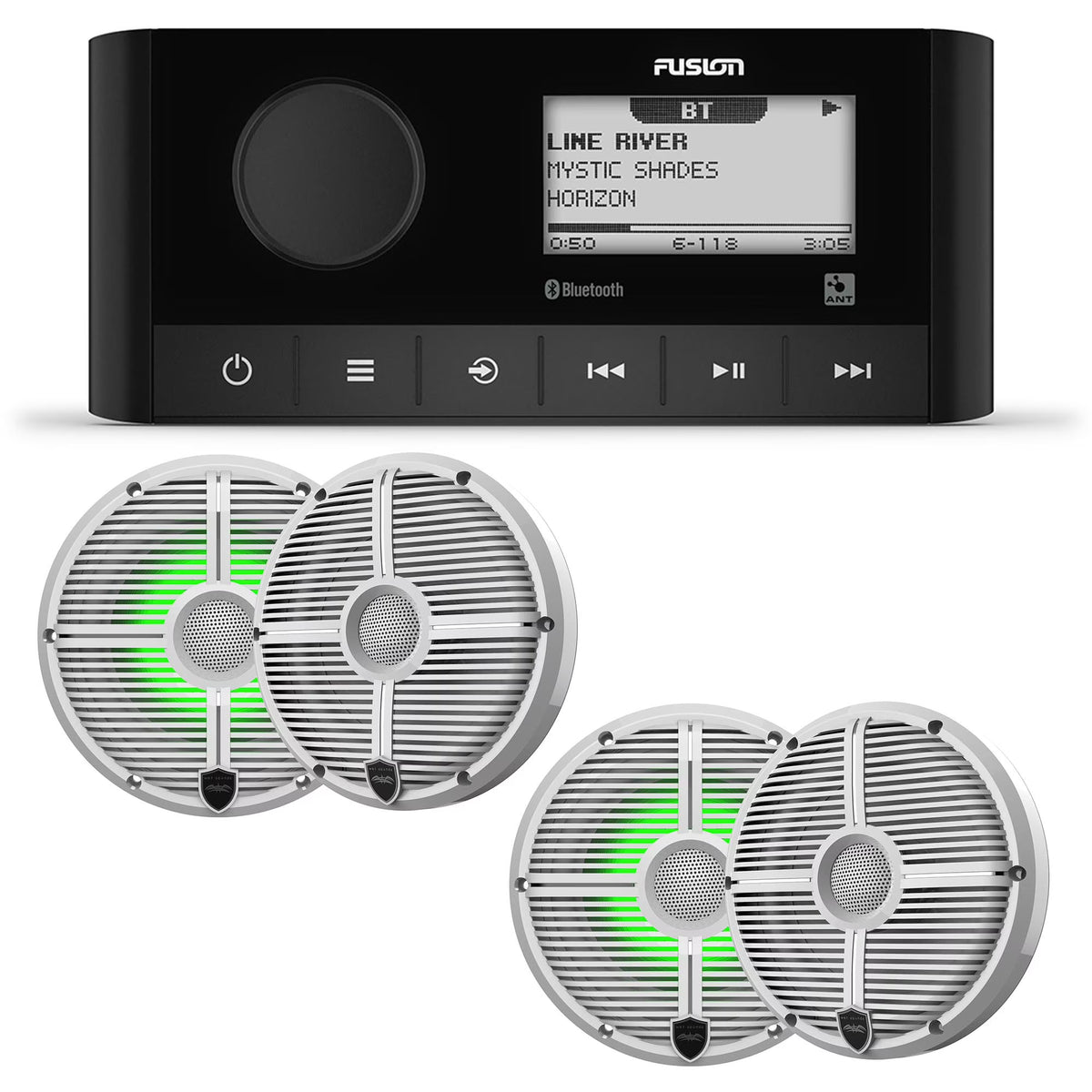 Marine Stereo with 2 Pair of 6.5" White Grill Marine Speakers with RGB Lighting A43898
