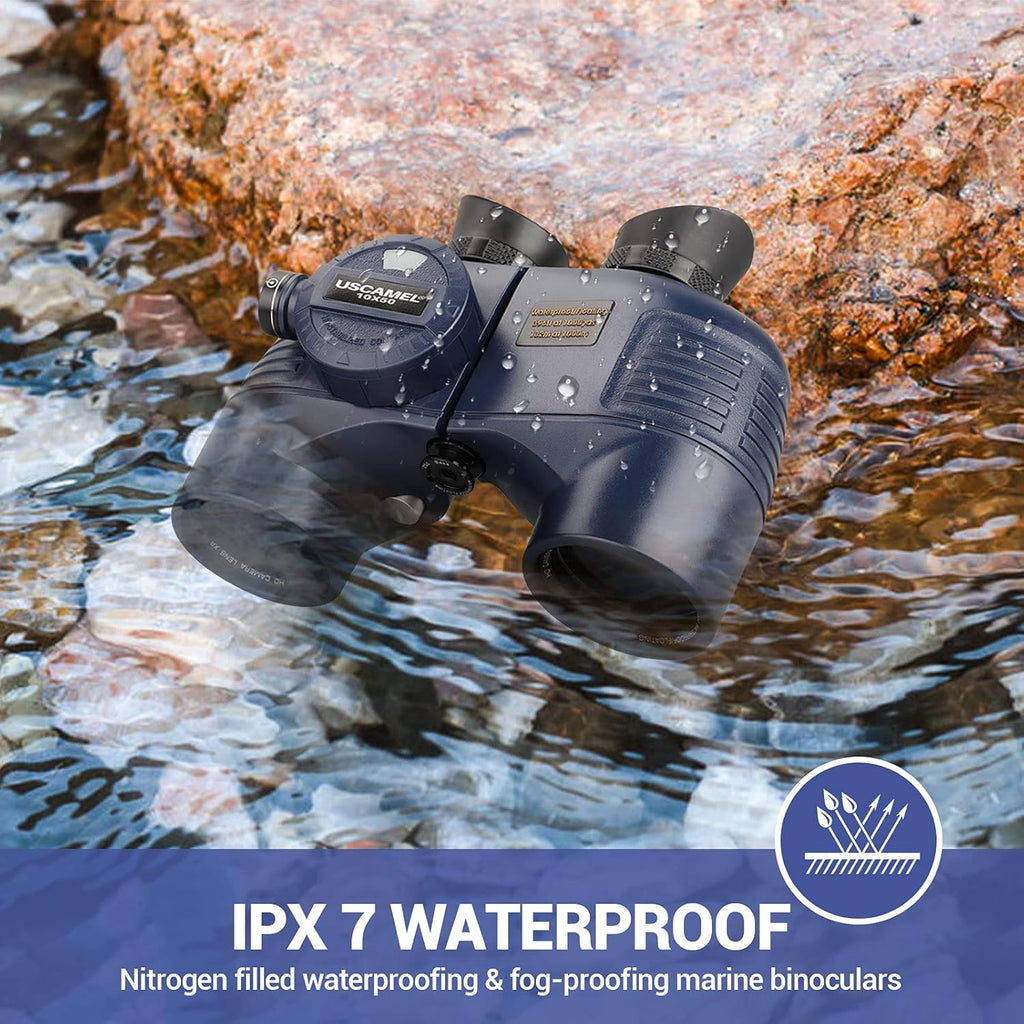 10×50 IPX7 Waterproof Marine Binoculars with Rangefinder Compass BAK4 Prism FMC Lens E72372