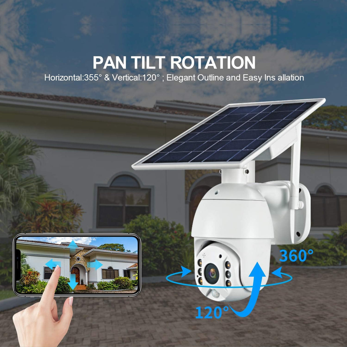 Wireless Solar Powered PTZ Security Camera with Rechargeable Battery N332