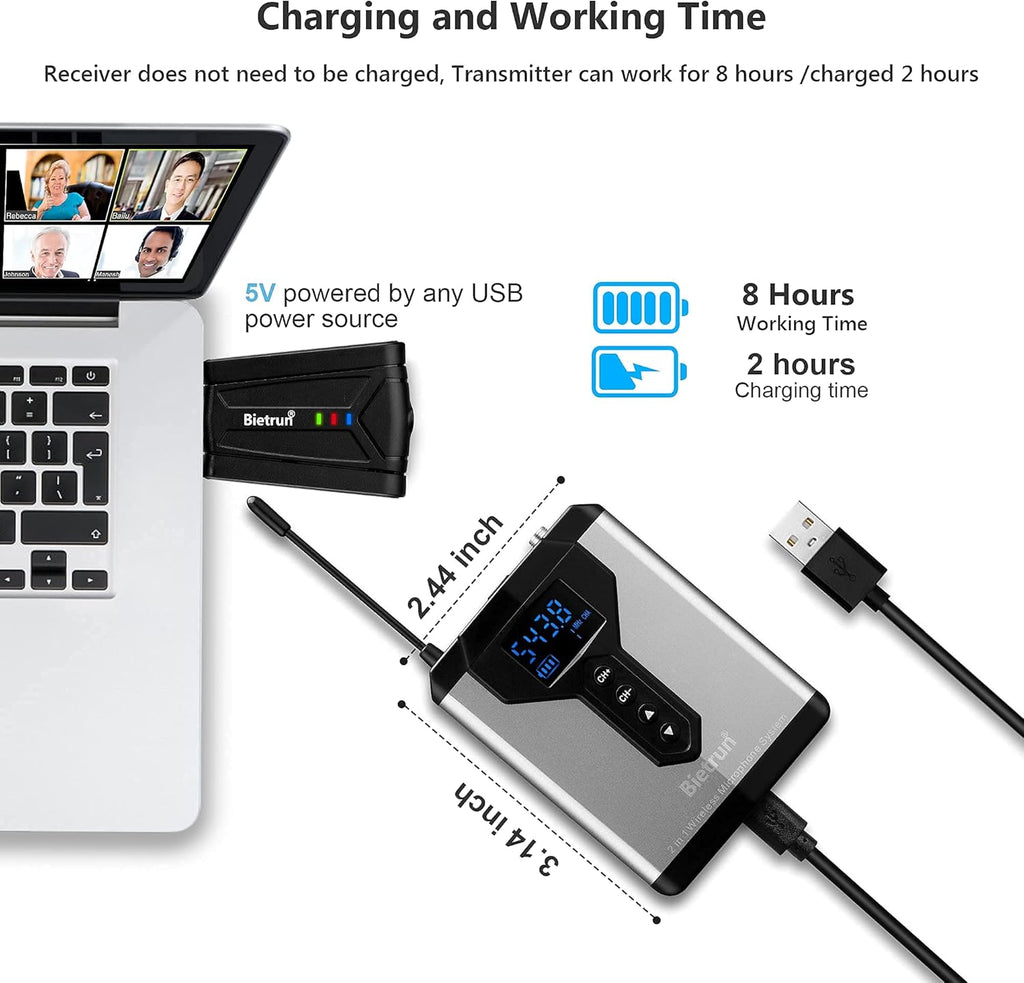 Wireless USB Microphone for Computer, 98 feet, Plug & Play J2268