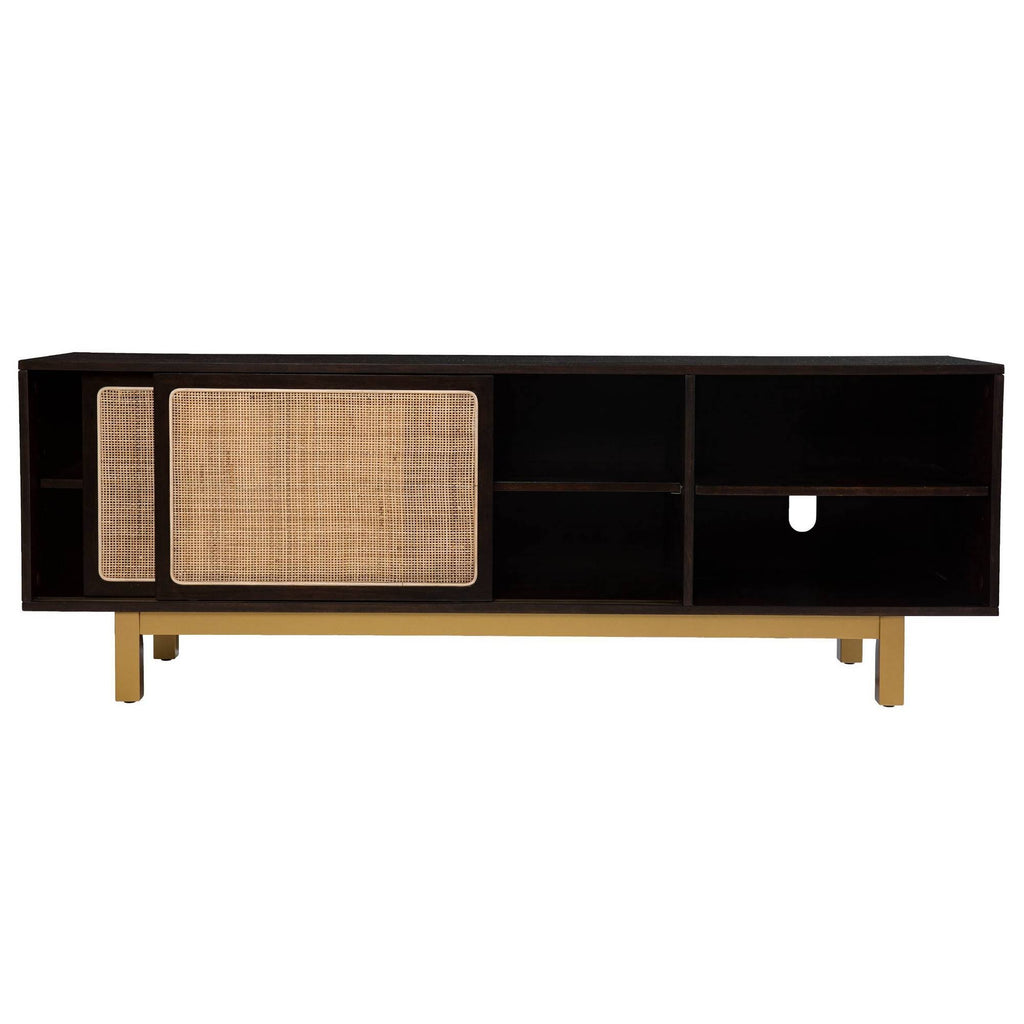Sliding Door Media Stand Brown Gold Natural Y77841