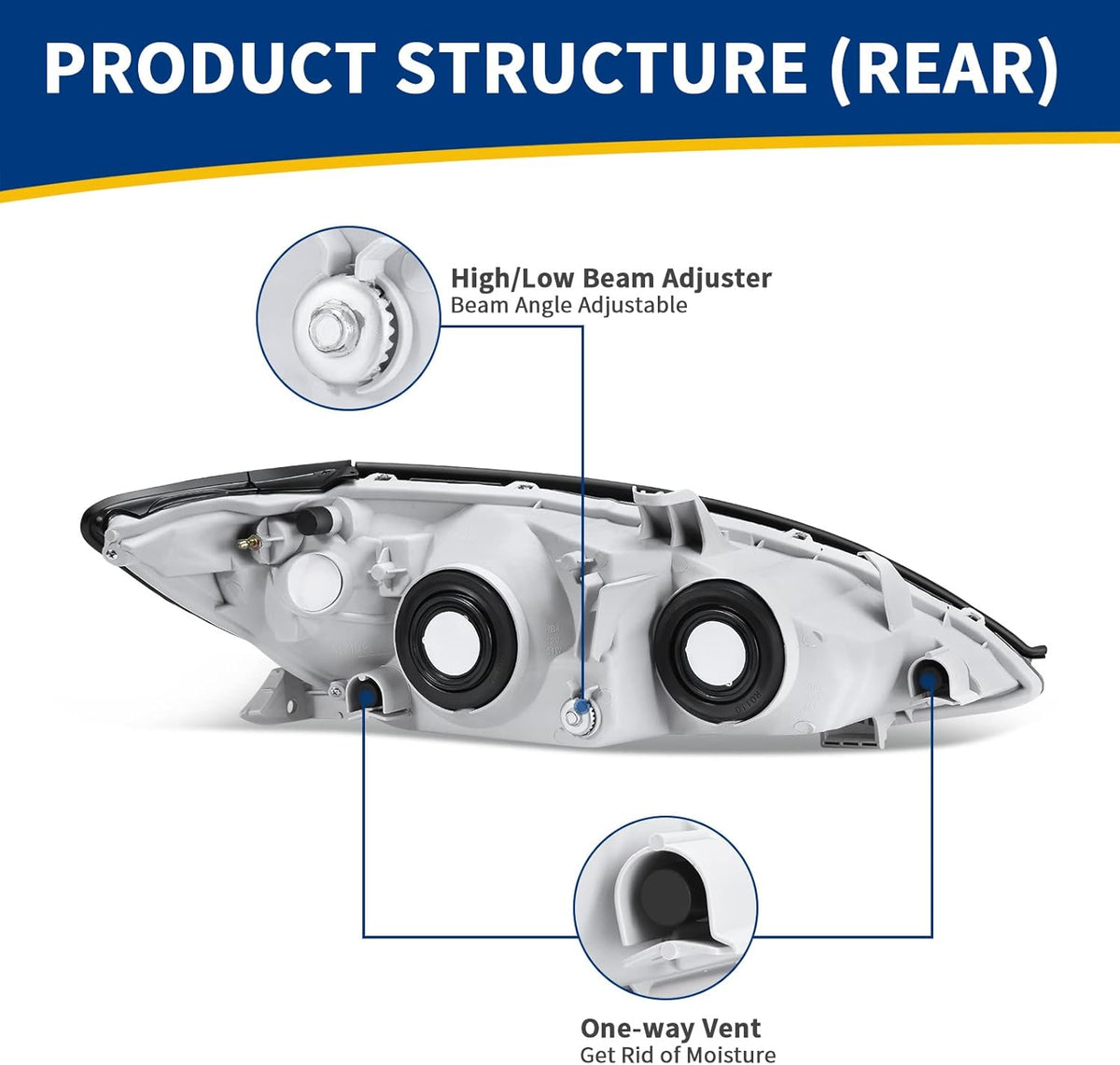 Headlight Assembly for CAMRY 2002 2003 2004 Chrome Housing Amber Reflector Clear Lens Z1617