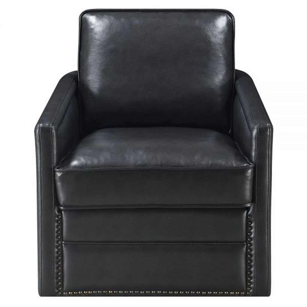 Black Faux Leather Swivel Accent Chair I61773