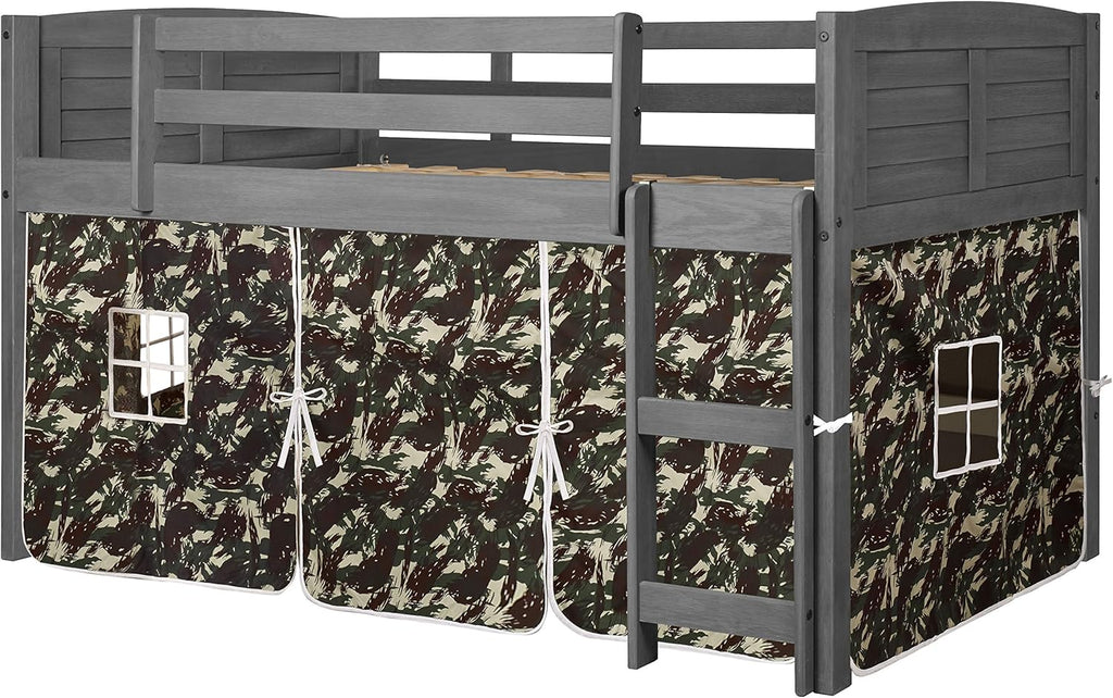 Antique Grey Twin Low Loft Bed with Tent X490623