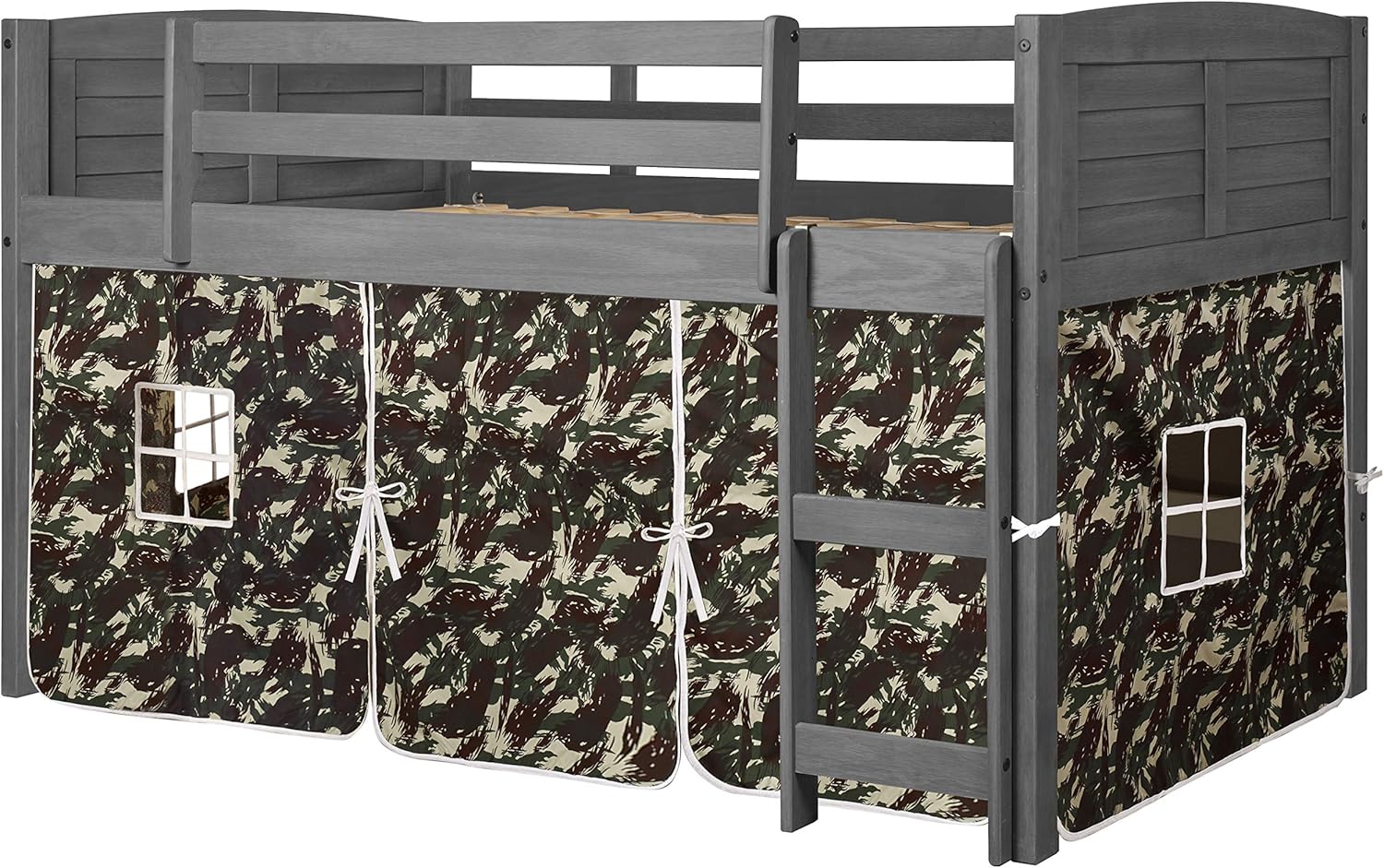 Antique Grey Twin Low Loft Bed with Tent X490623