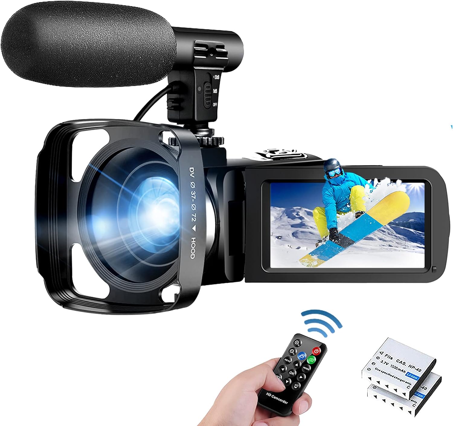 1080P Full HD 30FPS 24MP Vlogging Camera with Microphone, Remote Control, 2 Batteries, Lens Hood K389
