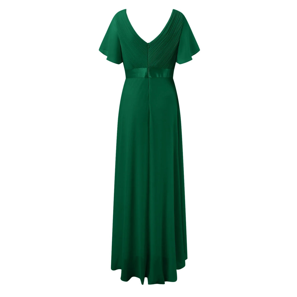 Green Crew Neck Ruffle Short Sleeve Maxi Dress L10702