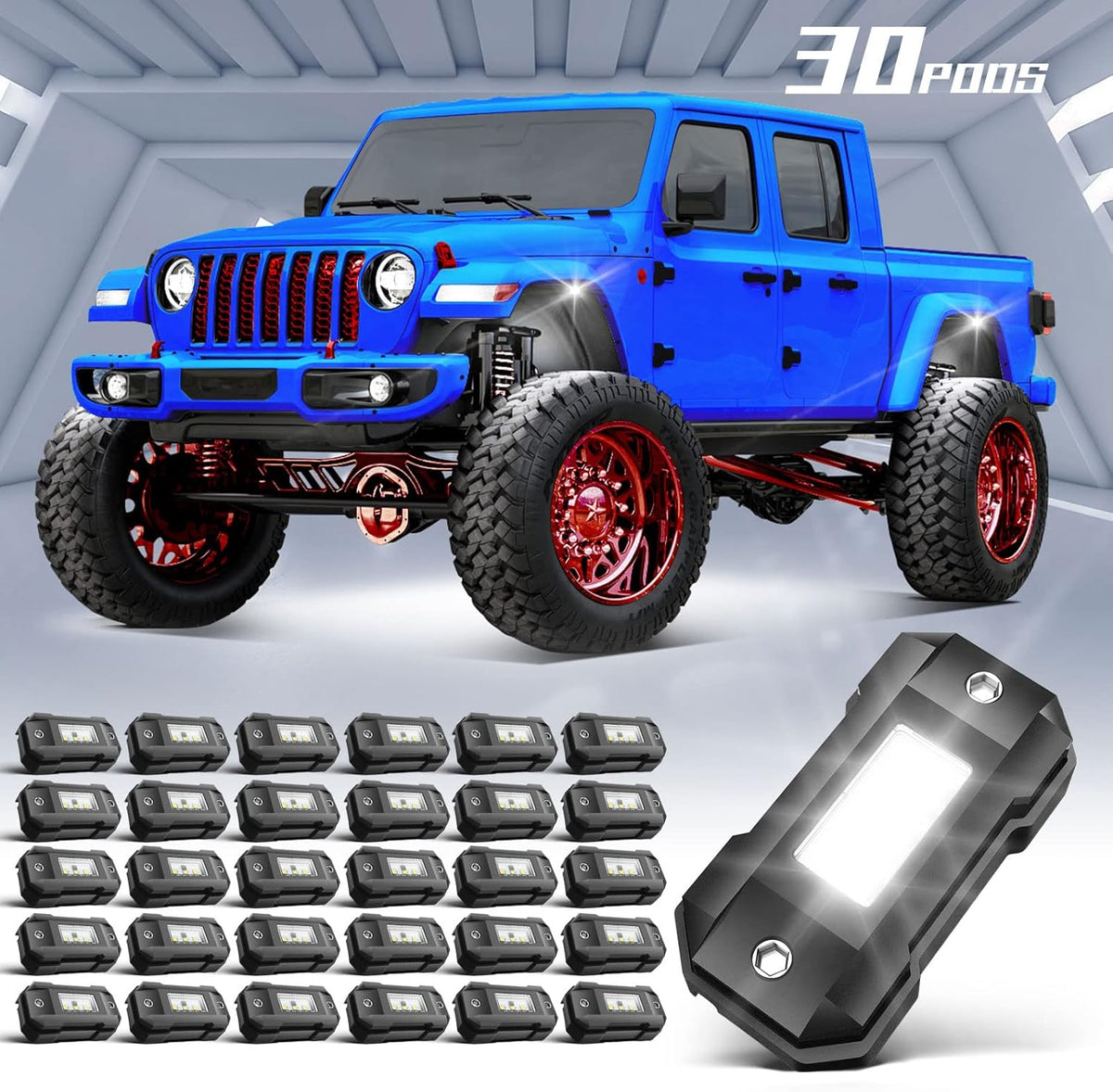 White 16 Pod Waterproof LED Rock Lights for Car Truck SUV Offroad Boat ATV UTV W83045