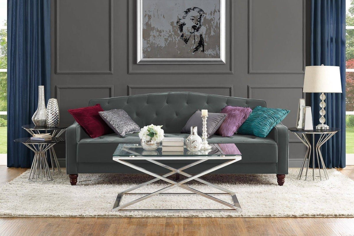 Gray Velvet Tufted Sofa Sleeper F861571