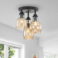 Antique Black 3-Light Flush Mount with Cognac Glass Shade K91327