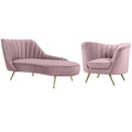 2-Piece Set with Velvet Accent Chair & Chaise in Pink and Gold F6396