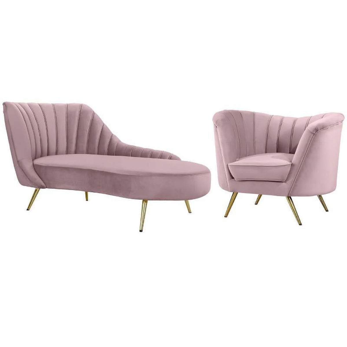 2-Piece Set with Velvet Accent Chair & Chaise in Pink and Gold F6396