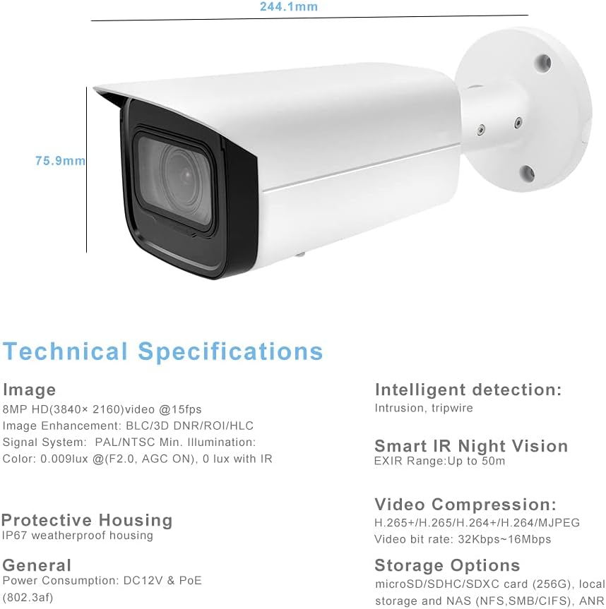 8MP Starlight POE IP Bullet Camera with 5X Vari-Focal Zoom J292251