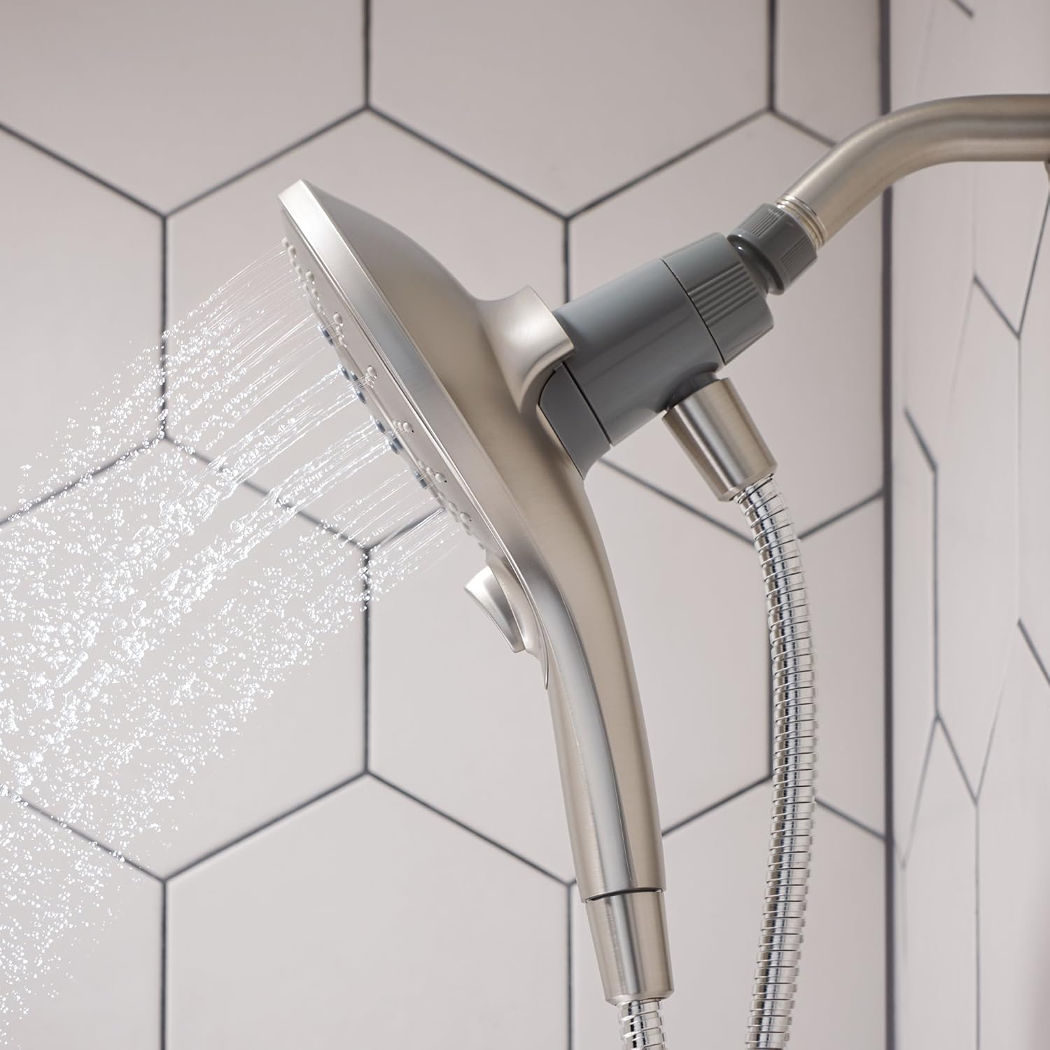 Magnetix Six-Function 5.5-Inch Handheld Showerhead with Magnetic Docking System, Spot Resist Brushed Nickel & 6-Inch Replacement Right Angle Shower Arm, Brushed Nickel Pack of 2 K2823
