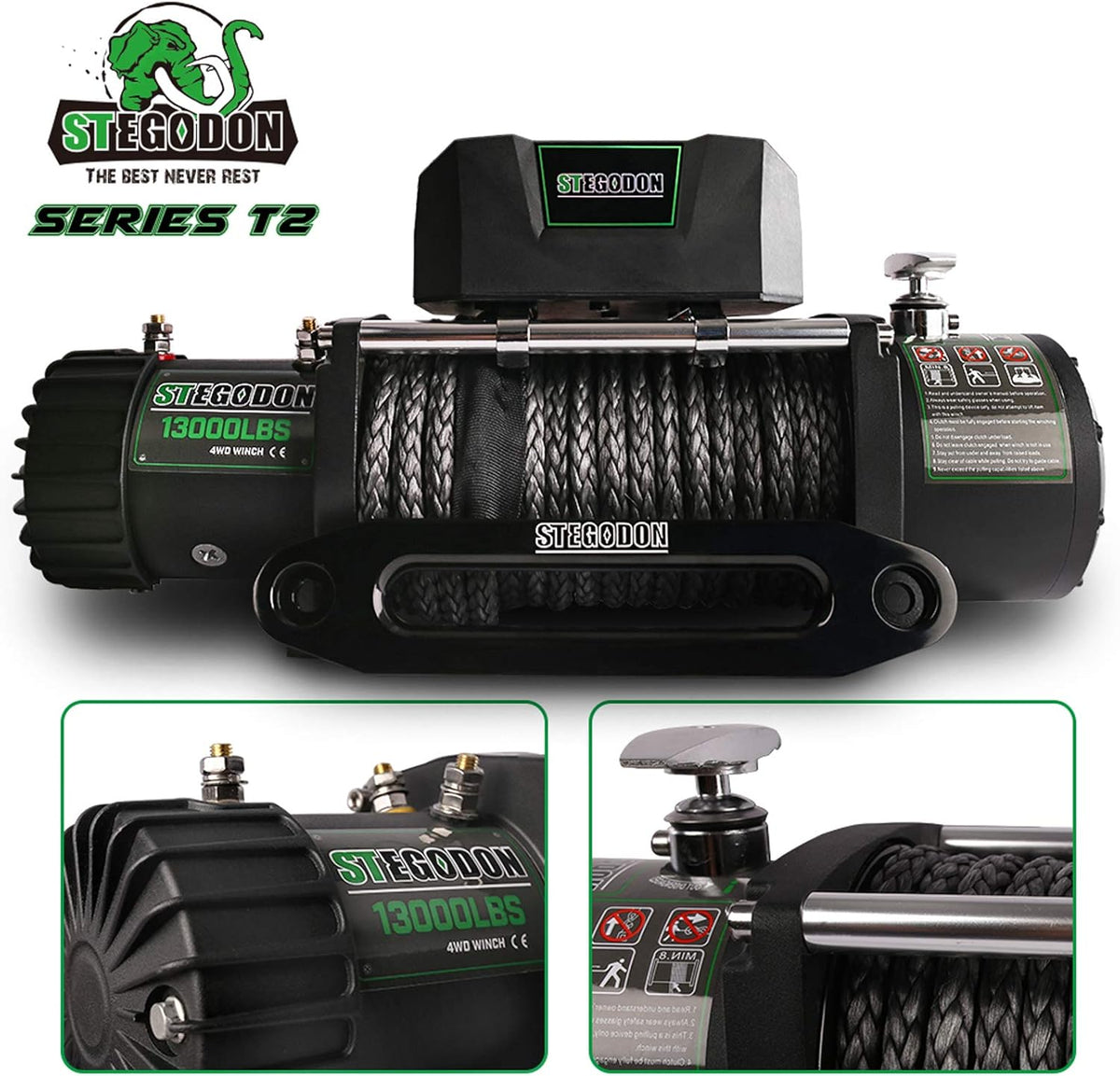 13000 lb. Load Capacity 12V Synthetic Rope Electric Winch with Hawse Fairlead S641259