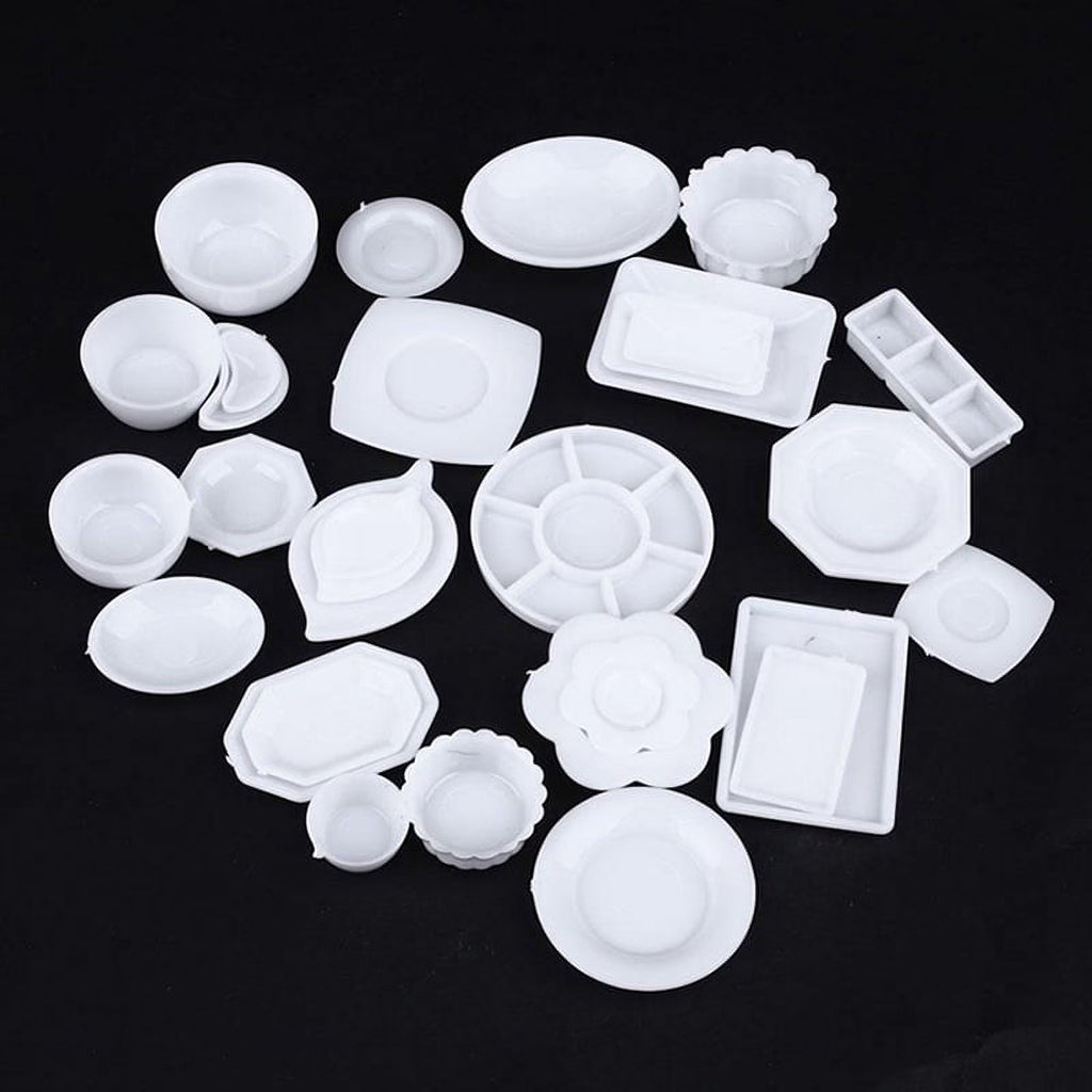 33 Pcs Dollhouse Miniature Tableware Plastic Plate Toys Set Z7741