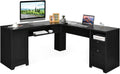 66 L-Shaped Desk with Drawers Keyboard Tray and Storage Cabinet A84587