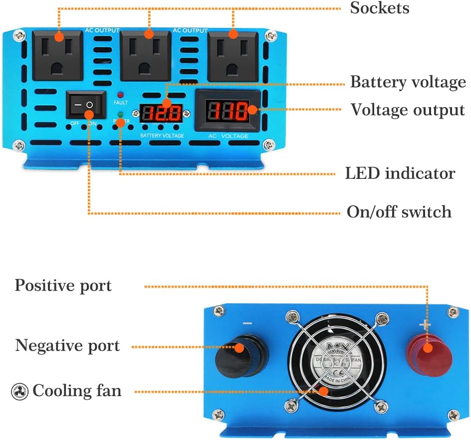 2000 Watt Pure Sine Wave Power Inverter 12V DC to 110V AC Converter with LCD Display B712772